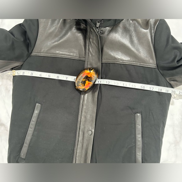 DANIER Down Filled Leather Accent Bomber w Detachable Coyote Fur Hood Trim - Picture 15 of 17